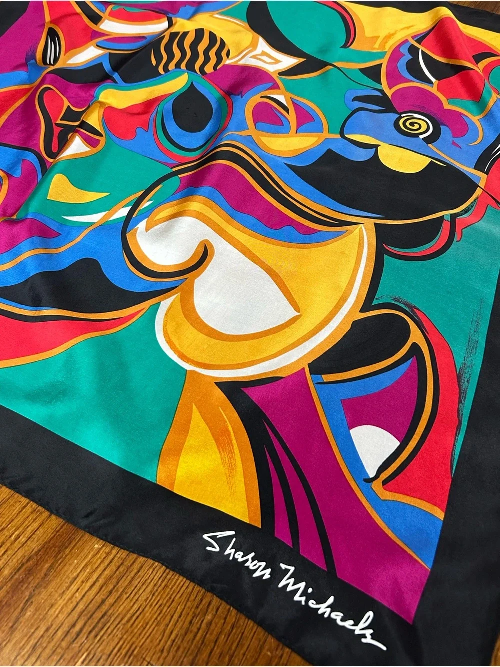Sharon Michaels Abstract Silk Scarf Square Multicolor Art Print 80s 90s Style